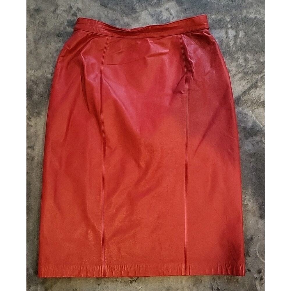 Cedar Leather Skirt Womens Sz 10 Red Back Slit High Waist Vtg